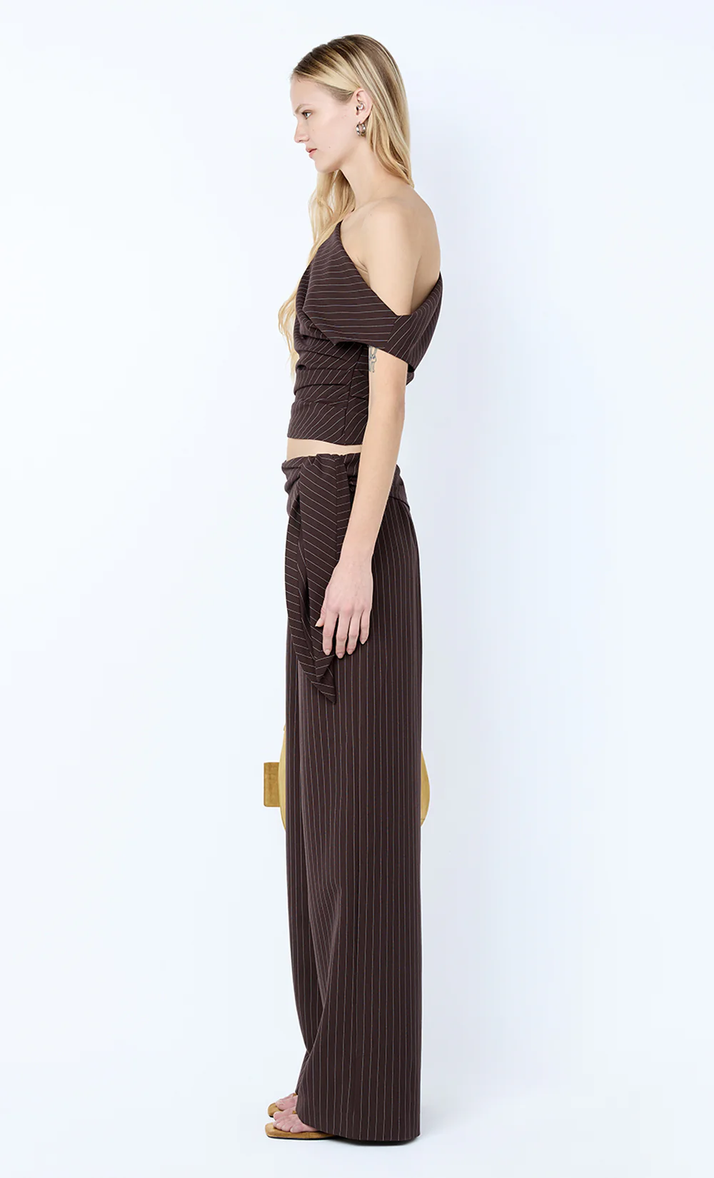 ANDRE ASYM TOP - CHOC PINSTRIPE - Image 4