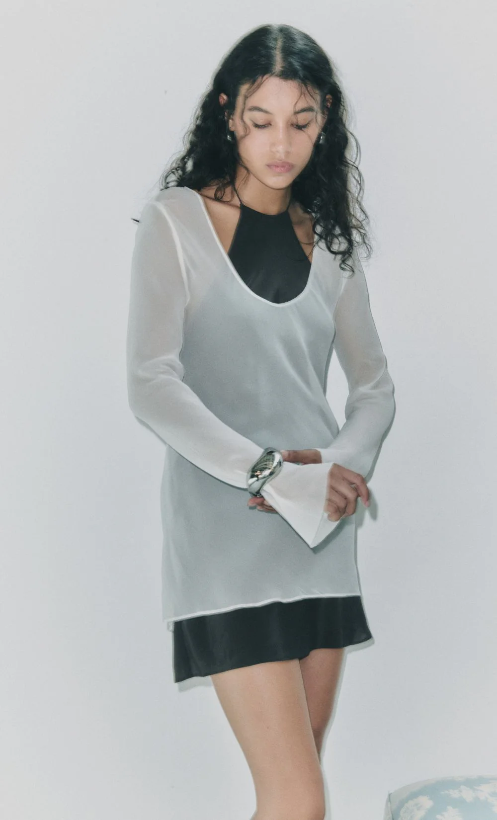 AUGUSTIN LAYERED MINI DRESS - SNOW/DARK CHOC - Image 2
