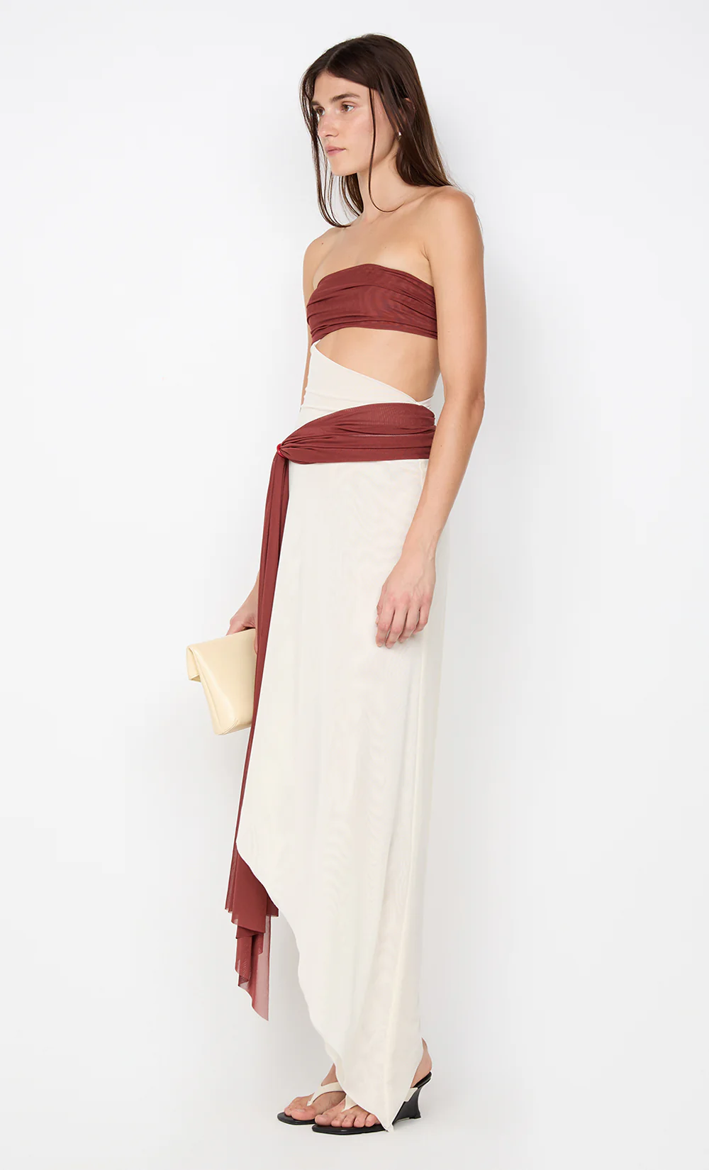 AYLA STRAPLESS DRESS - RUST / BUTTER CREAM - Image 3