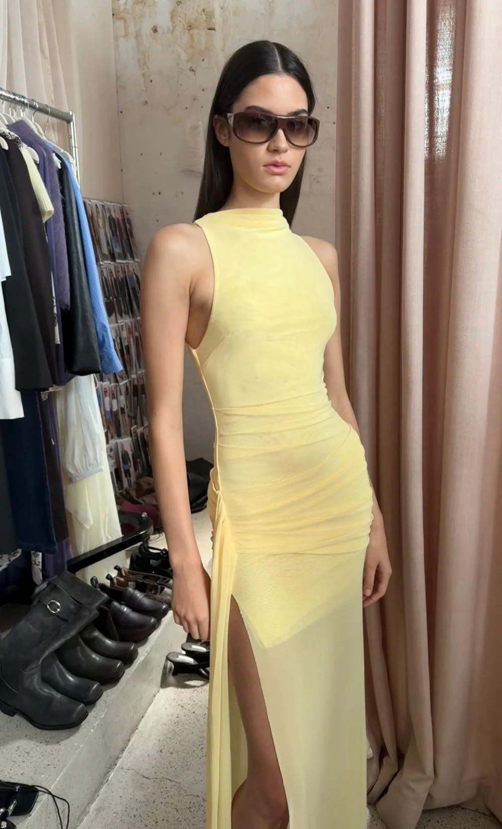 BLAINE DRAPE MAXI DRESS - BUTTER - Image 2