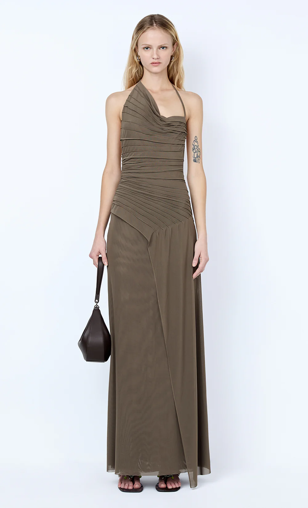 BRENNA PINTUCK MAXI DRESS - KHAKI