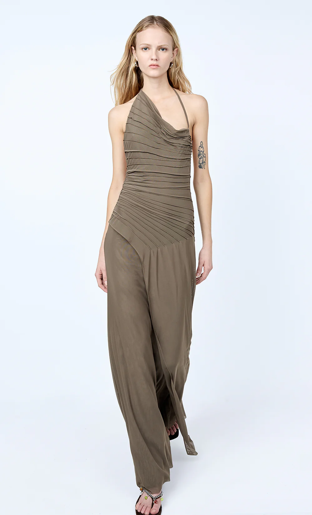 BRENNA PINTUCK MAXI DRESS - KHAKI - Image 2