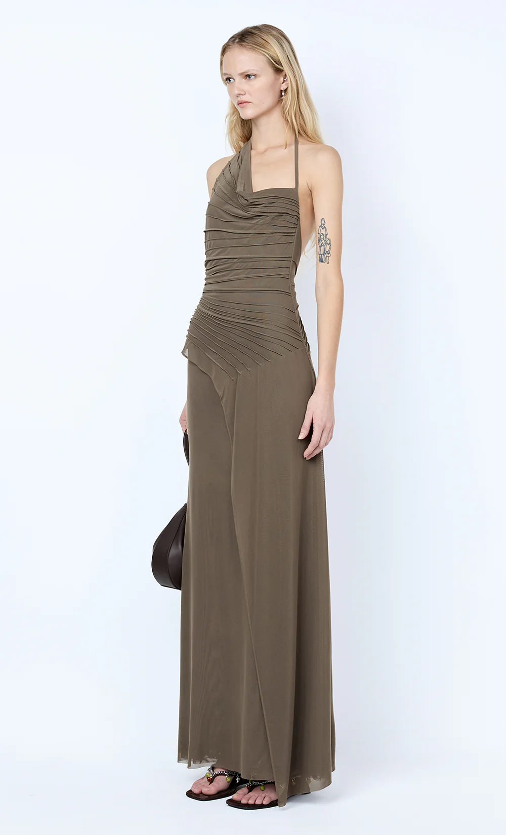 BRENNA PINTUCK MAXI DRESS - KHAKI - Image 3