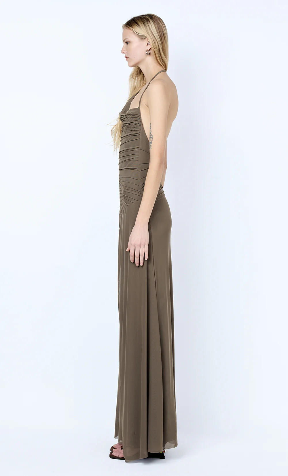 BRENNA PINTUCK MAXI DRESS - KHAKI - Image 4
