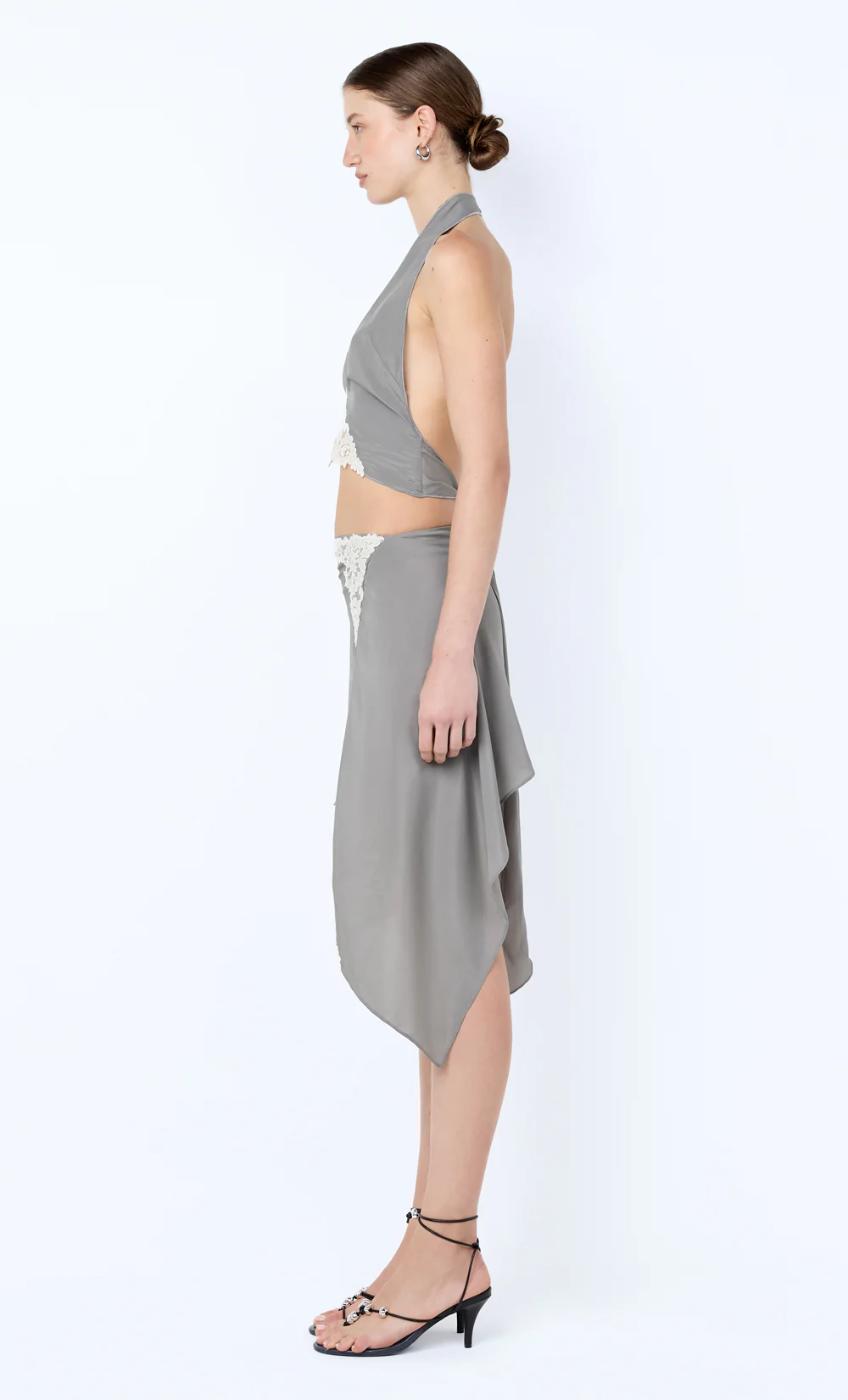 CHATEAU ASYM MINI SKIRT - SLATE GREY/IVORY - Image 3