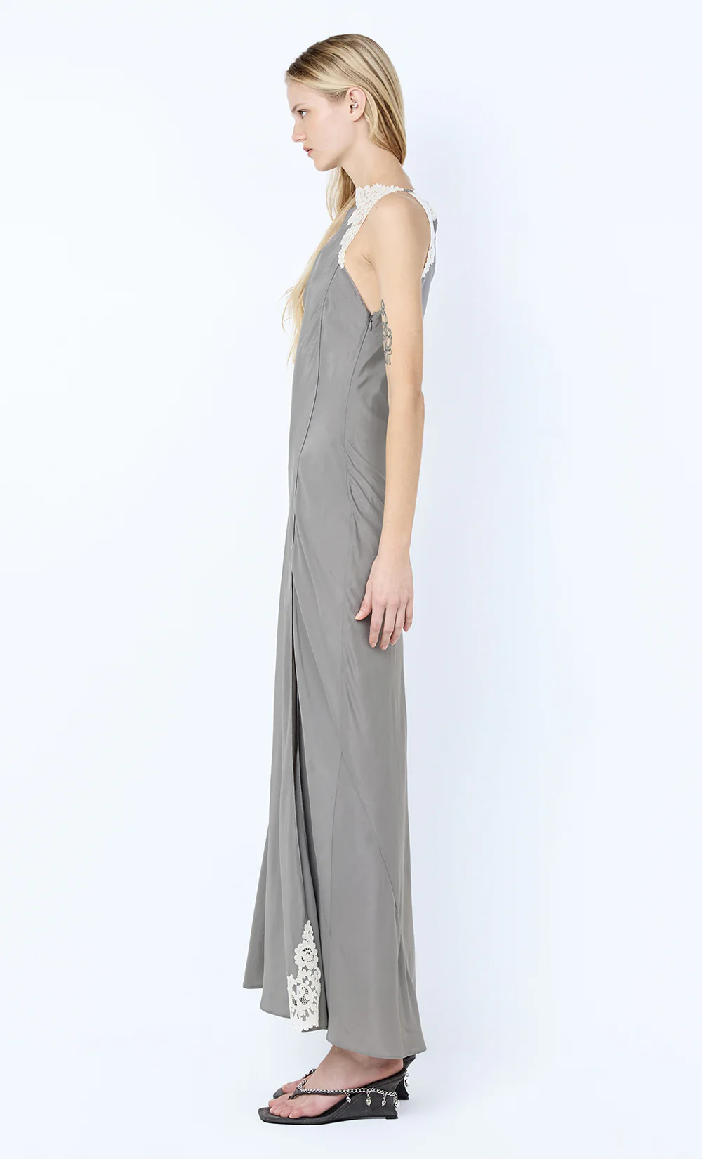 CHATEAU SPLIT MAXI DRESS - SLATE GREY/IVORY - Image 4