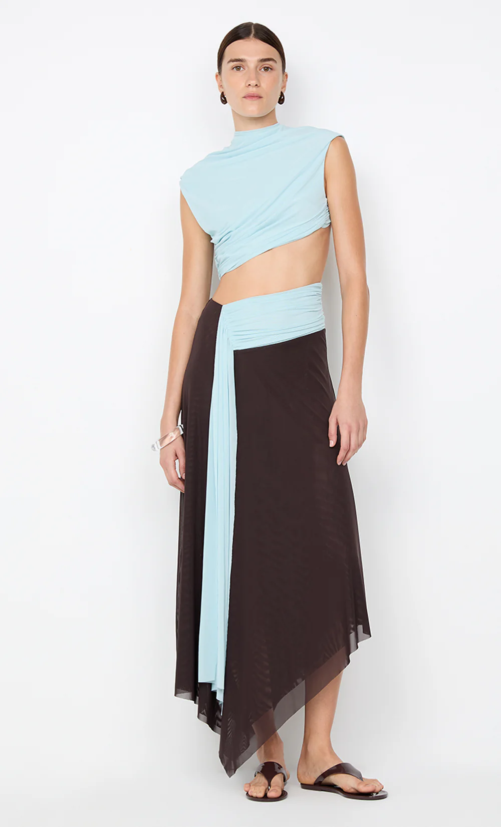 CONNI ASYM MIDI DRESS - ARCTIC BLUE / DARK CHOC