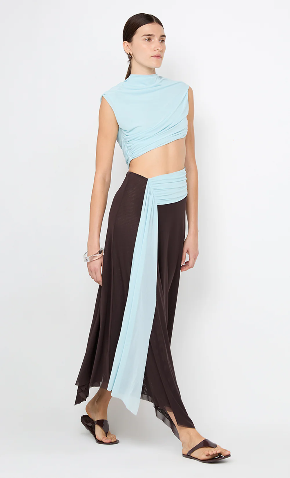 CONNI ASYM MIDI DRESS - ARCTIC BLUE / DARK CHOC - Image 7