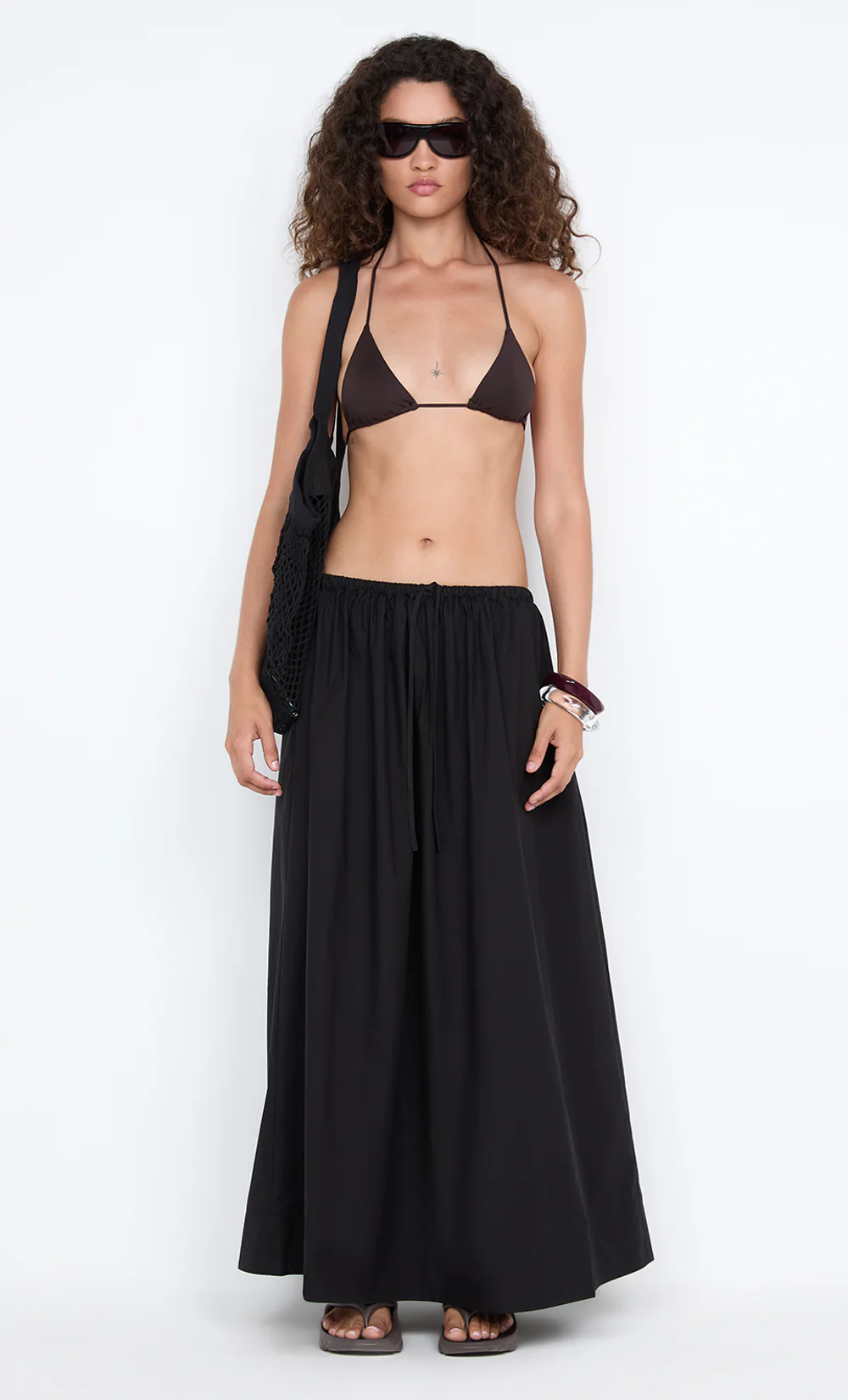 ELEANOR DRAWCORD MAXI SKIRT - BLACK - Image 5