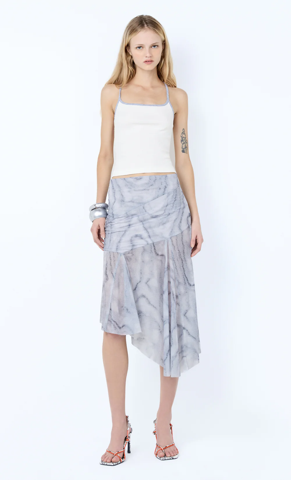 ETIENNE ASYM MIDI SKIRT - WOODGRAIN
