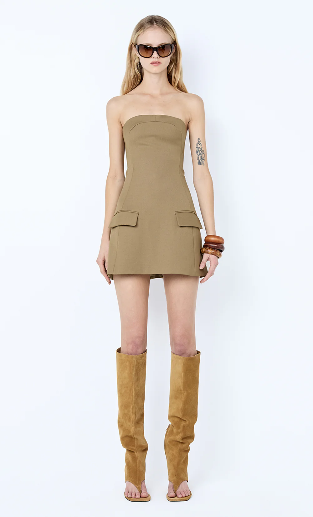 FAYE STRAPLESS MINI DRESS - OLIVE