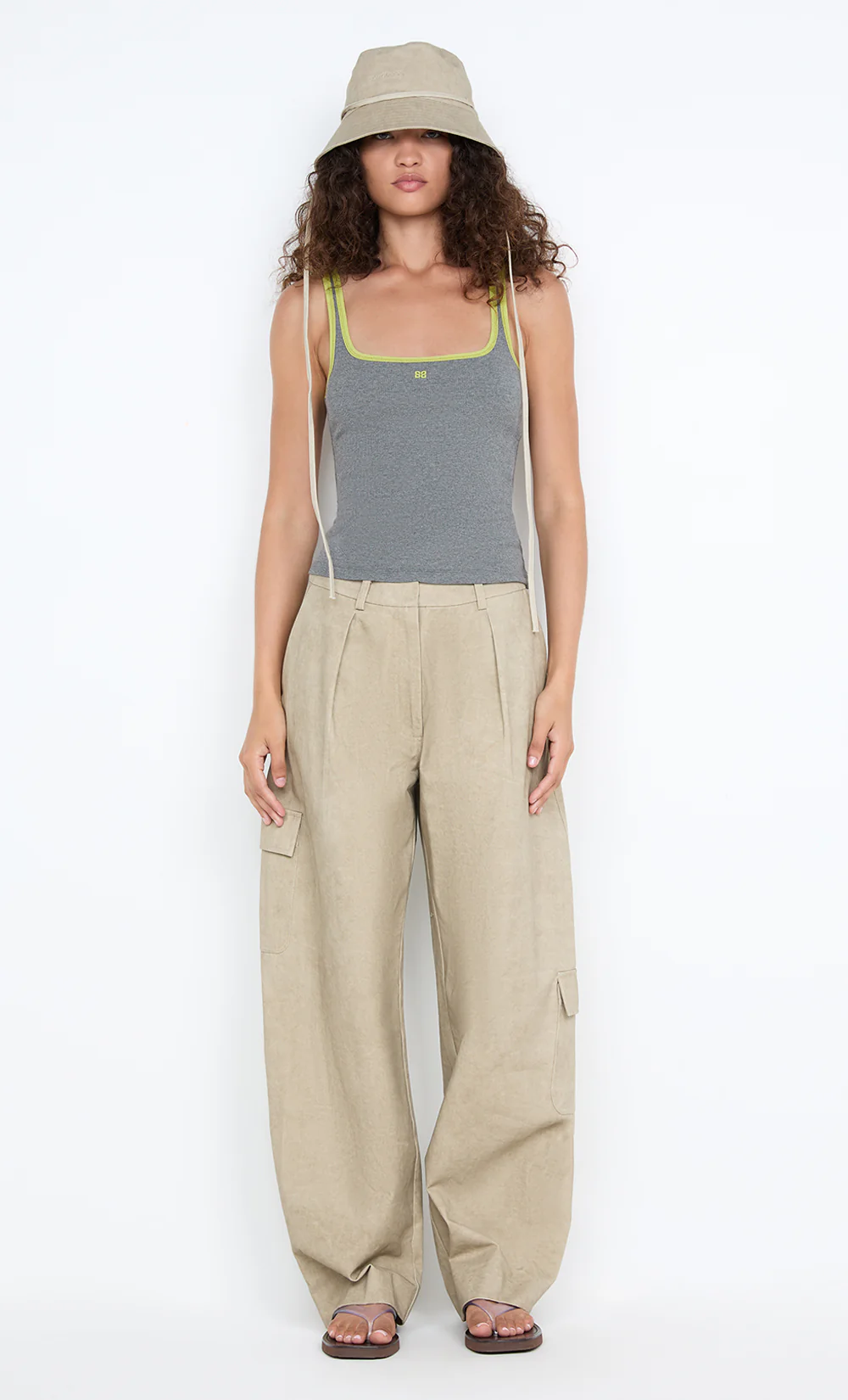 LANA SQUARE NECK TANK - GREY MARLE / LIME