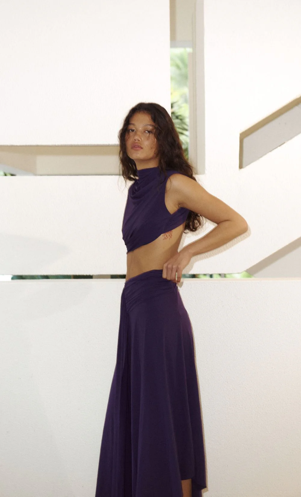 LEILAH DRAPE MIDI DRESS - DEEP VIOLET - Image 2