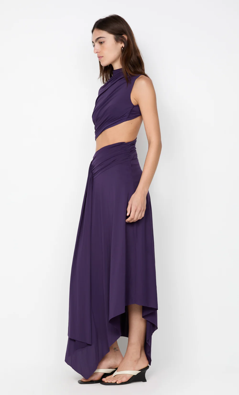 LEILAH DRAPE MIDI DRESS - DEEP VIOLET - Image 5