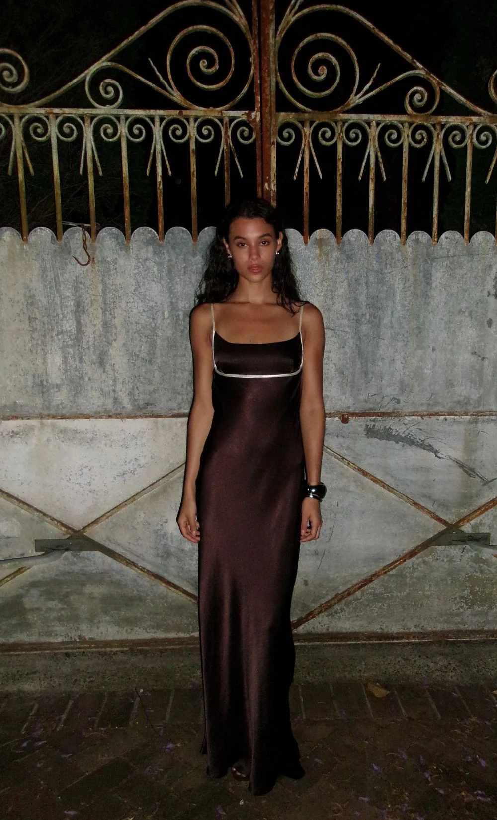 MARCY COWL NECK MAXI DRESS - DARK CHOC/SNOW - Image 2