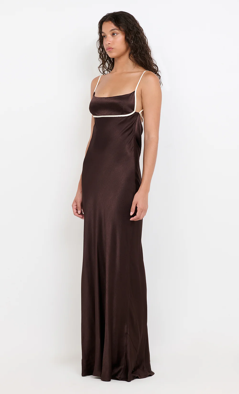 MARCY COWL NECK MAXI DRESS - DARK CHOC/SNOW - Image 6