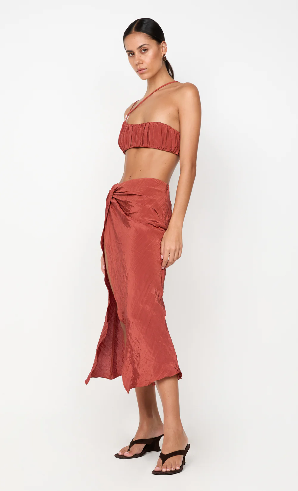 ODESSA SPLIT MIDI SKIRT - RUST - Image 2