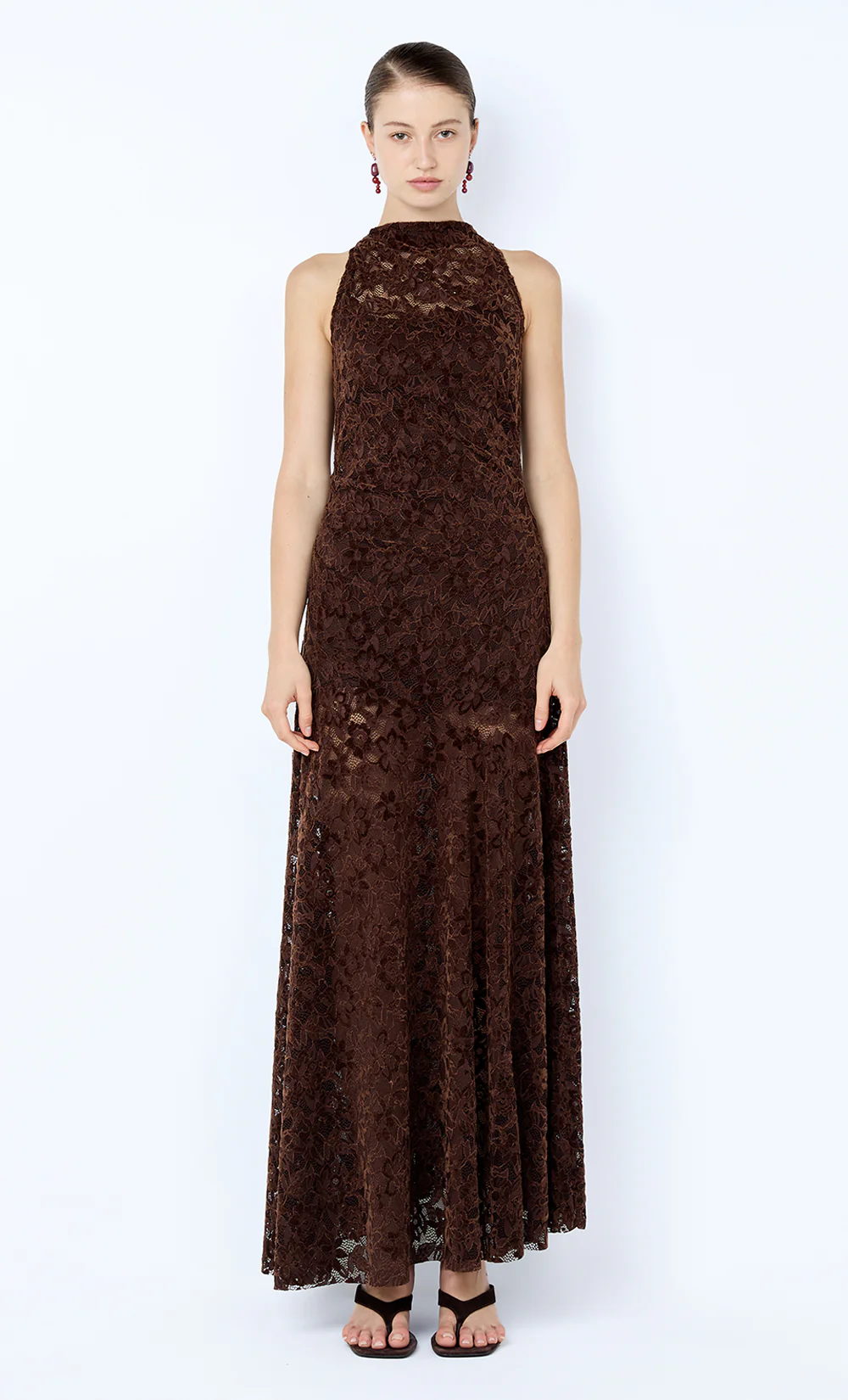 PAMELA HIGH NECK MAXI DRESS - CHOC