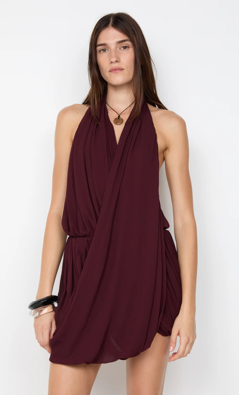 ROCHELLE DRAPE MINI DRESS - PLUM - Image 5