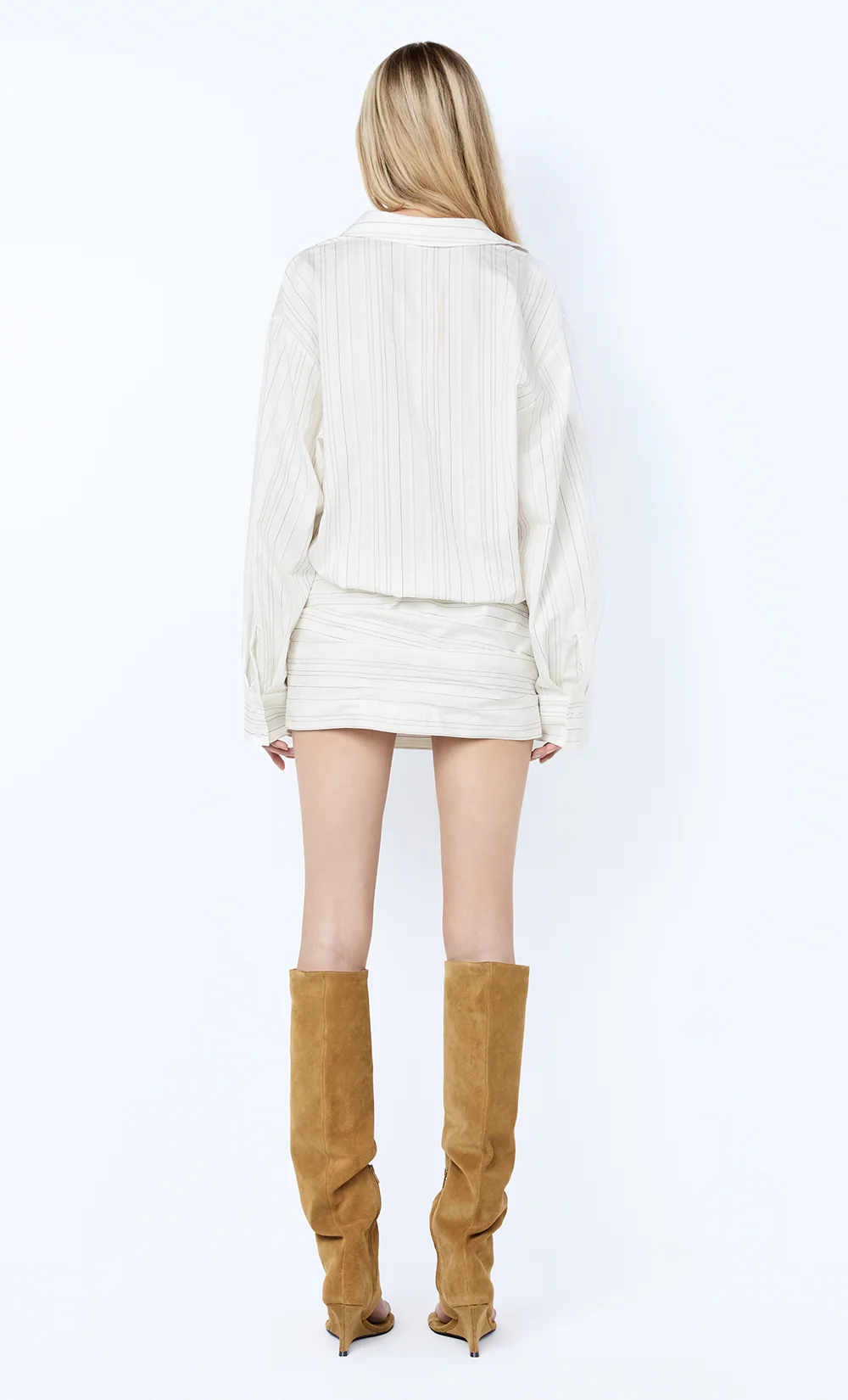 ROMI LONG SLEEVE MINI DRESS - IVORY/BLACK STRIPE - Image 4