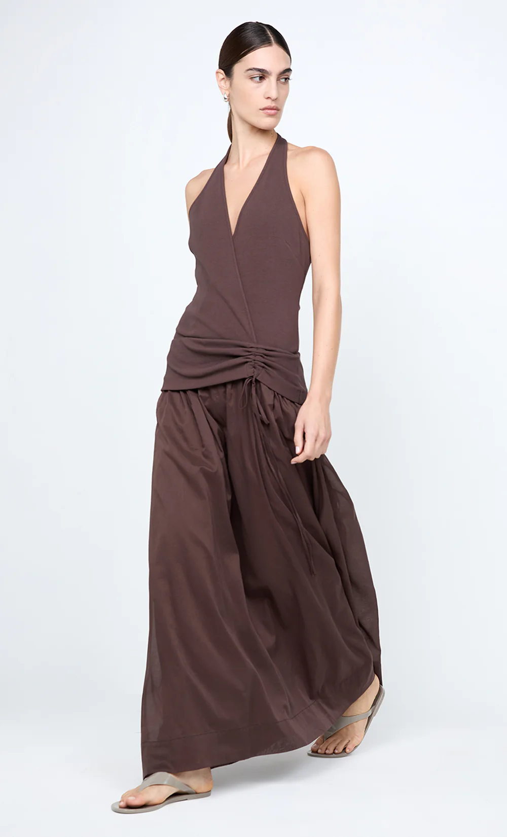 SABRINE HALTER MAXI DRESS - DARK CHOCOLATE - Image 2
