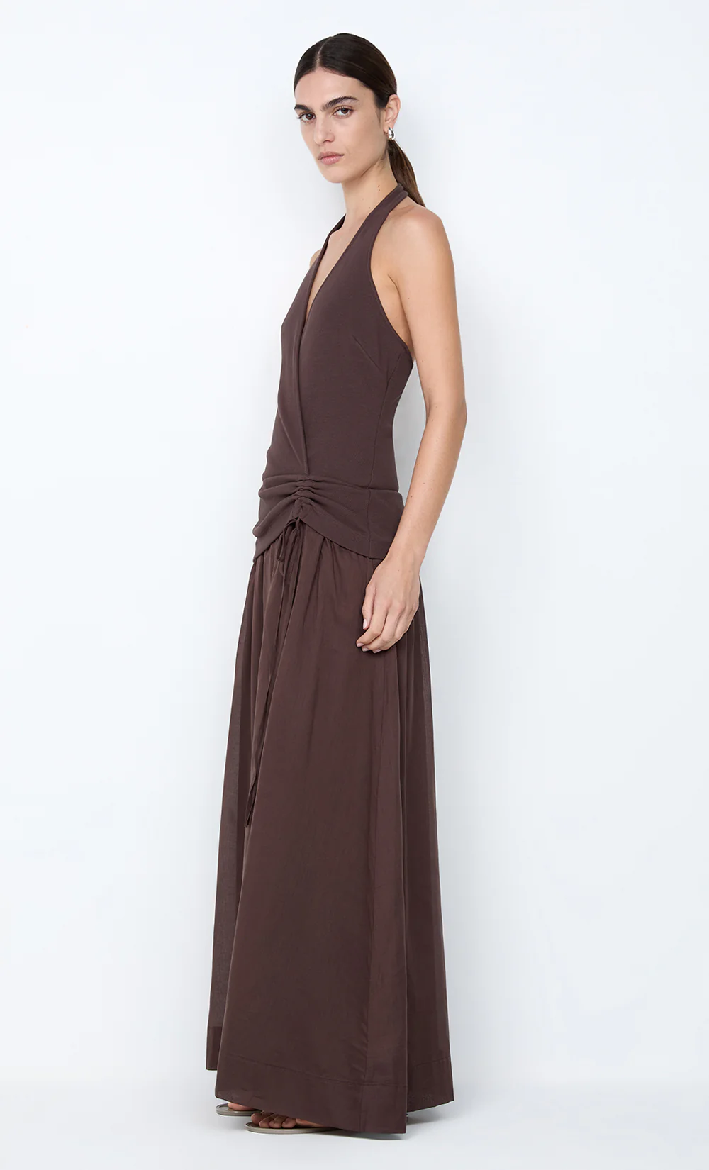 SABRINE HALTER MAXI DRESS - DARK CHOCOLATE - Image 3