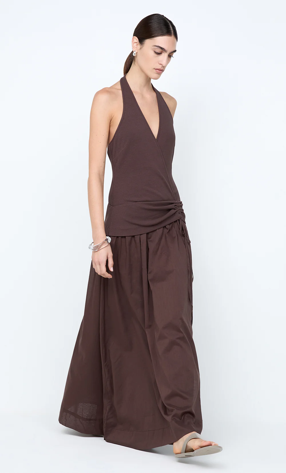 SABRINE HALTER MAXI DRESS - DARK CHOCOLATE - Image 5