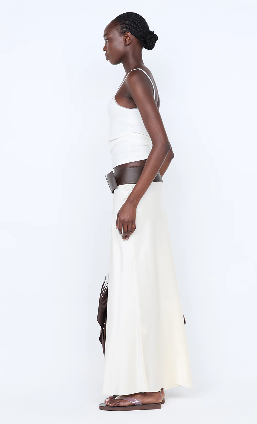SILK BIAS MAXI SKIRT - CREAM - Image 3