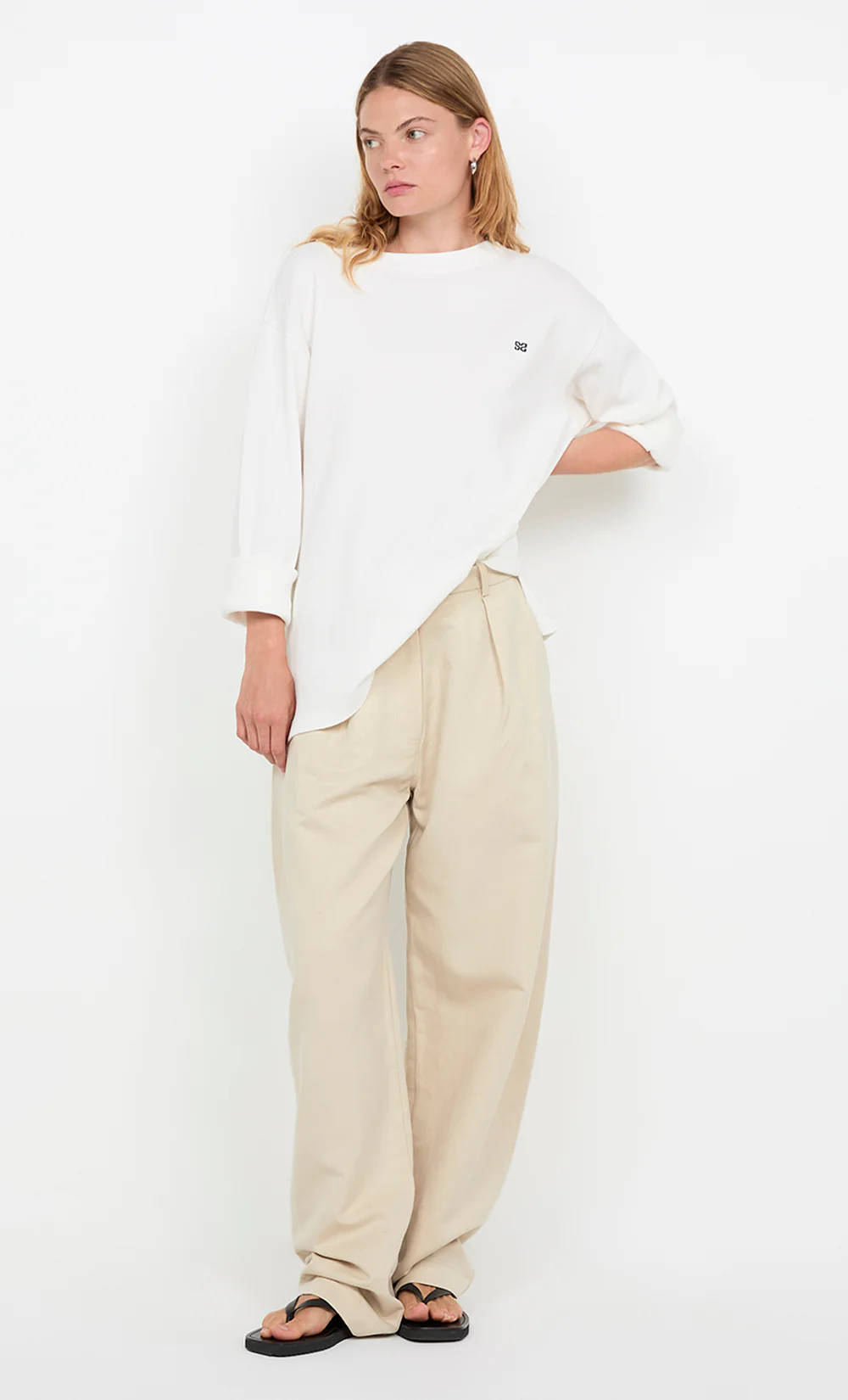 SILO LONG SLEEVE TOP - WHITE/INK