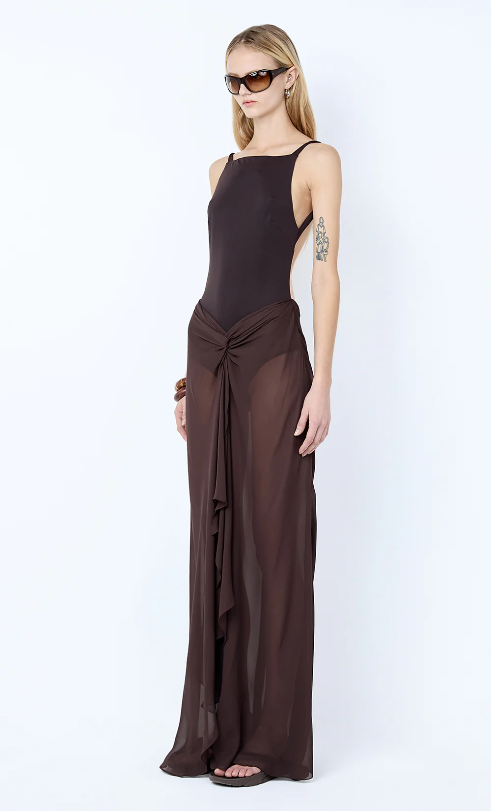 SOLENNE BACKLESS MAXI DRESS - DARK CHOCOLATE - Image 3