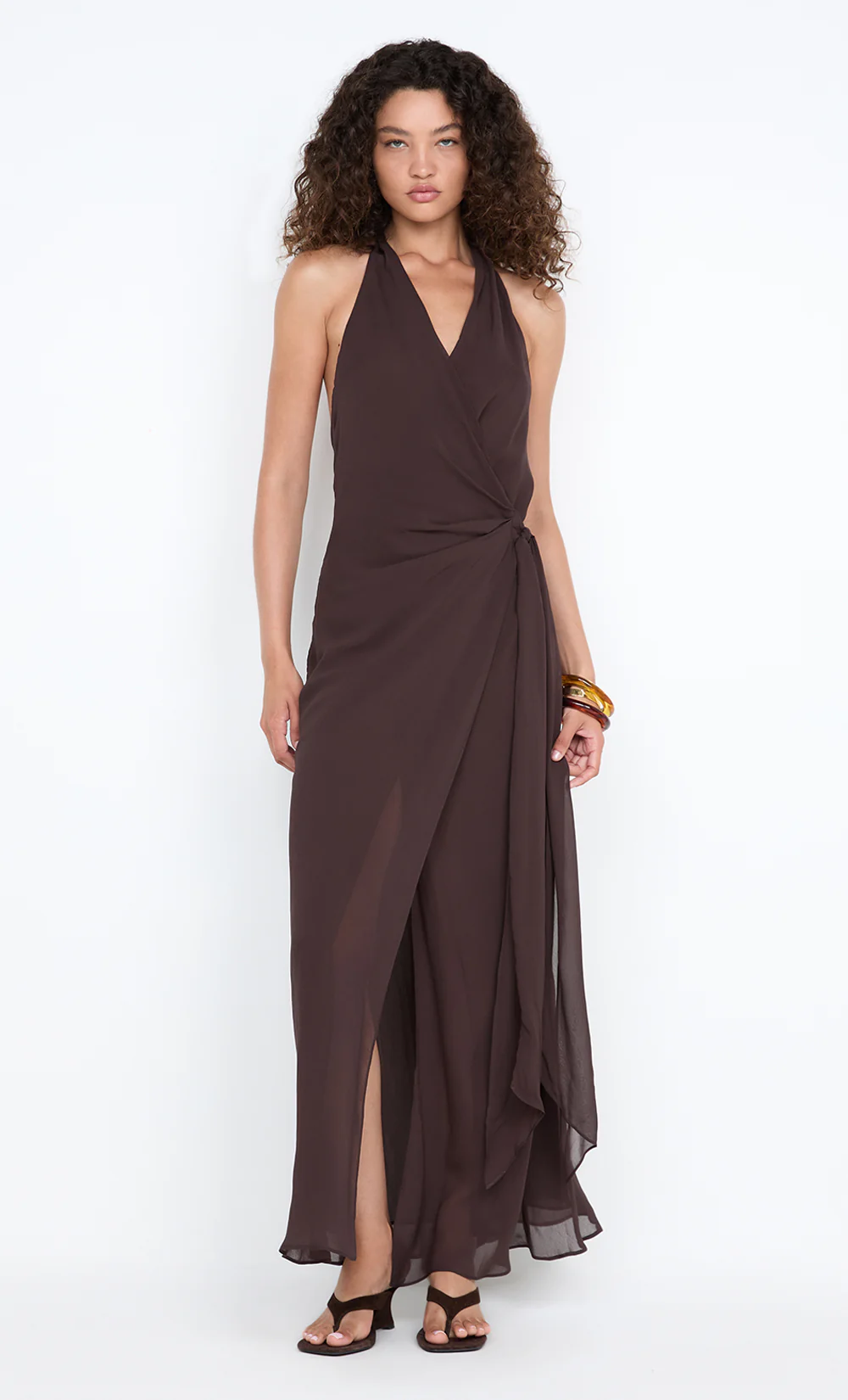 SONEVA WRAP DRESS - DARK CHOCOLATE - Image 3