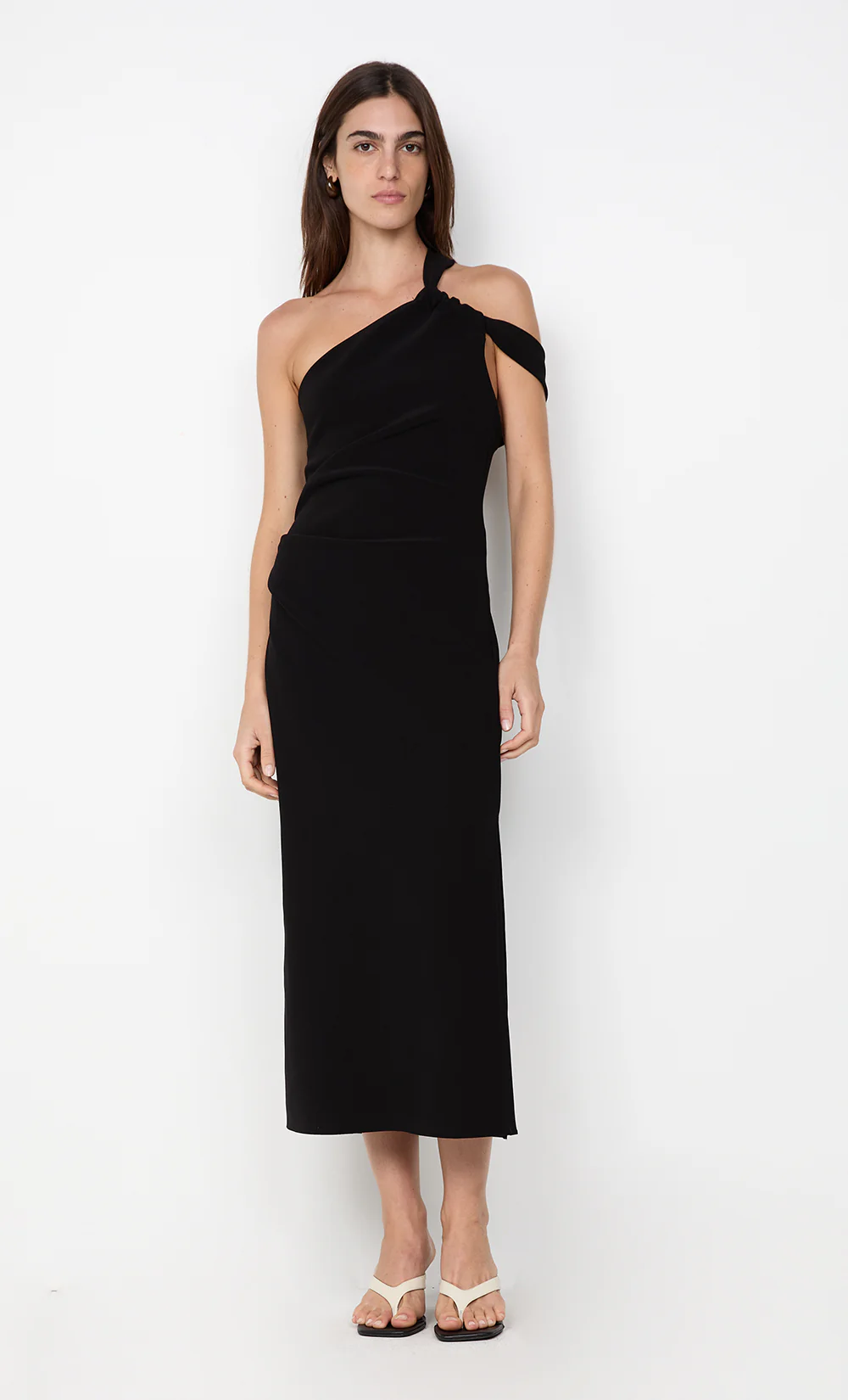 SYLVIE ASYM MIDI DRESS - BLACK