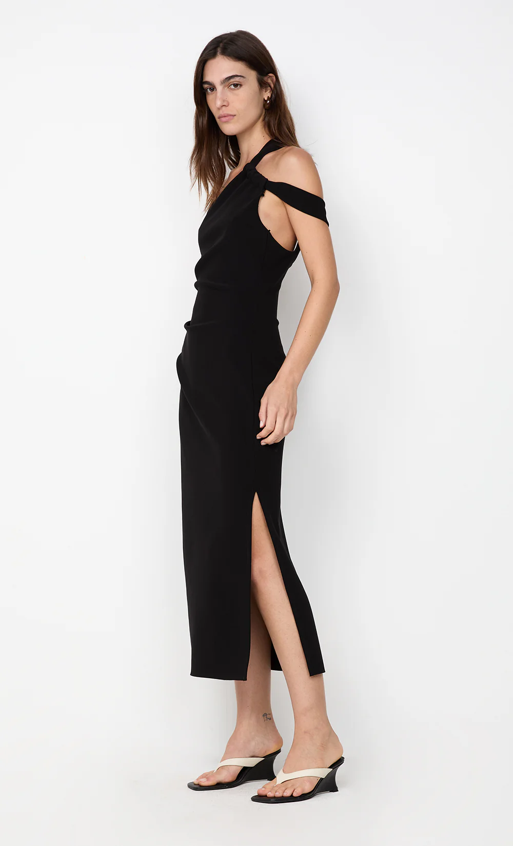 SYLVIE ASYM MIDI DRESS - BLACK - Image 2