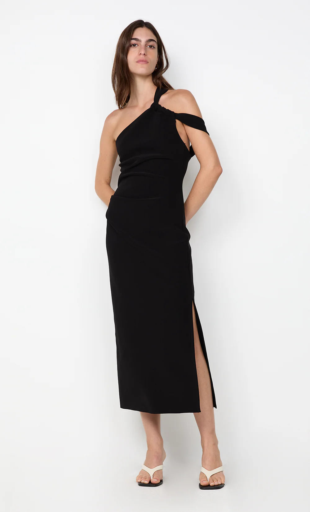 SYLVIE ASYM MIDI DRESS - BLACK - Image 5