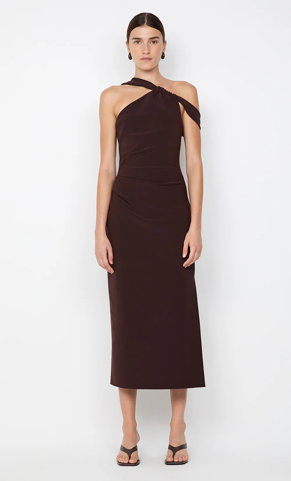 SYLVIE ASYM MIDI DRESS - ESPRESSO