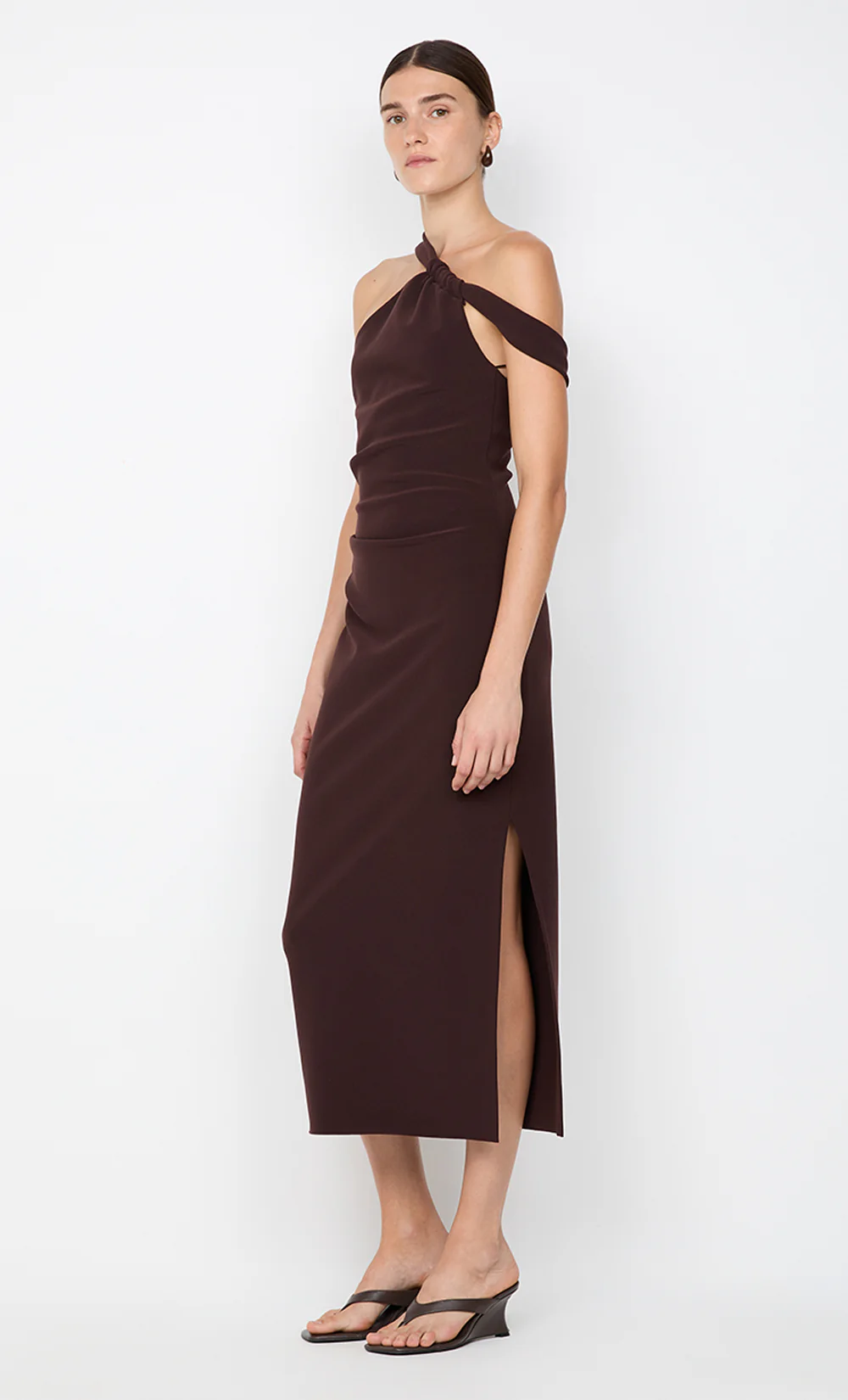 SYLVIE ASYM MIDI DRESS - ESPRESSO - Image 2