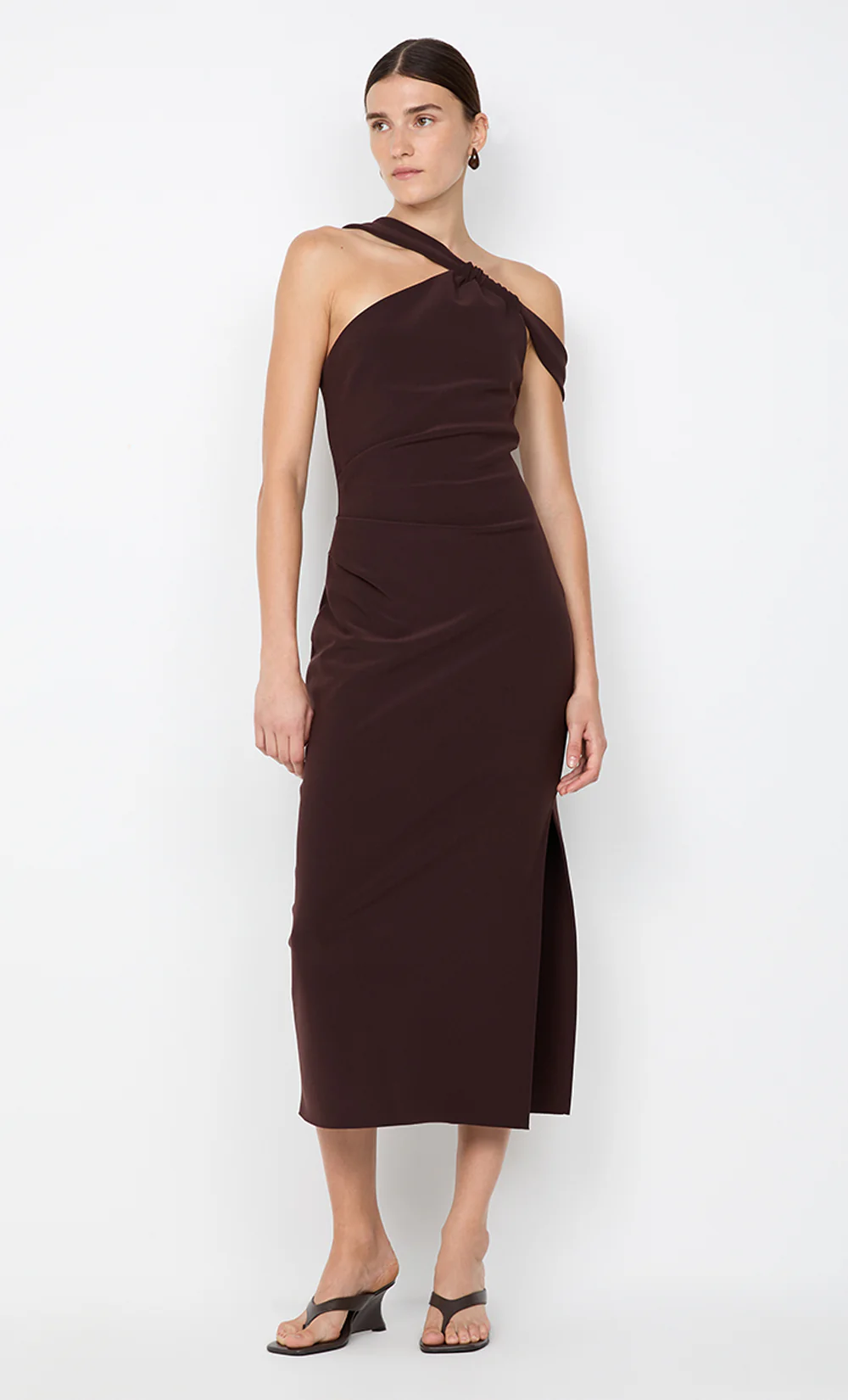 SYLVIE ASYM MIDI DRESS - ESPRESSO - Image 4